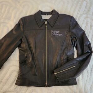 Harley-Davidson Women's Black Leather Zip Motorcycle Jacket